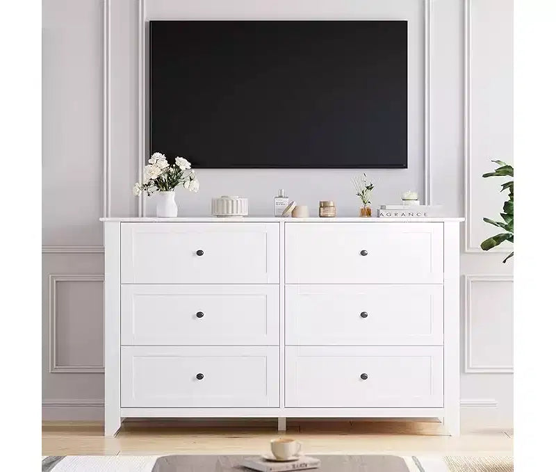 6 Drawer Dresser for Bedroom, 54 Wide Large Dresser with Deep Drawers & Metal Knobs, Modern Wooden Chests of Drawers for Entryway, Hallway