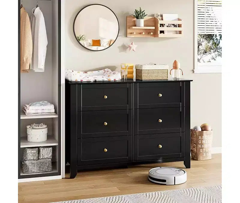 6 Drawer Dresser for Bedroom, 54 Wide Large Dresser with Deep Drawers & Metal Knobs, Modern Wooden Chests of Drawers for Entryway, Hallway