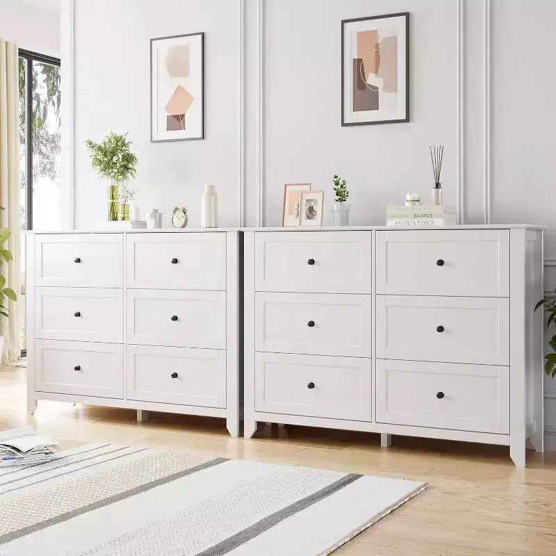 6 Drawer Dresser for Bedroom, 54 Wide Large Dresser with Deep Drawers & Metal Knobs, Modern Wooden Chests of Drawers for Entryway, Hallway
