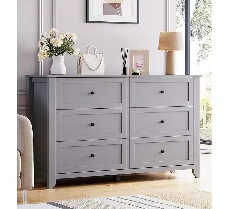 6 Drawer Dresser for Bedroom, 54 Wide Large Dresser with Deep Drawers & Metal Knobs, Modern Wooden Chests of Drawers for Entryway, Hallway
