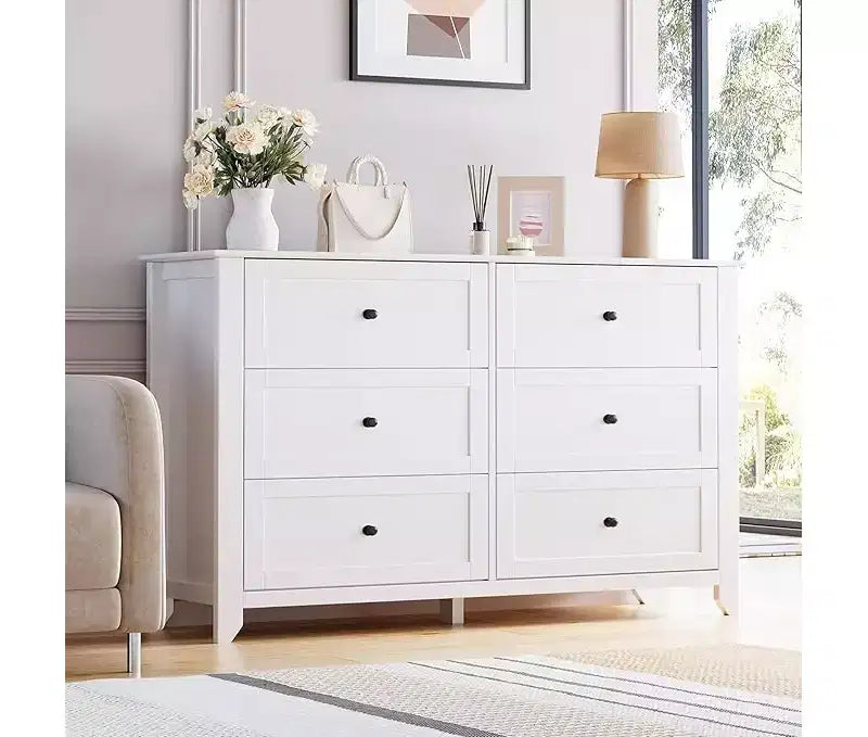 6 Drawer Dresser for Bedroom, 54 Wide Large Dresser with Deep Drawers & Metal Knobs, Modern Wooden Chests of Drawers for Entryway, Hallway