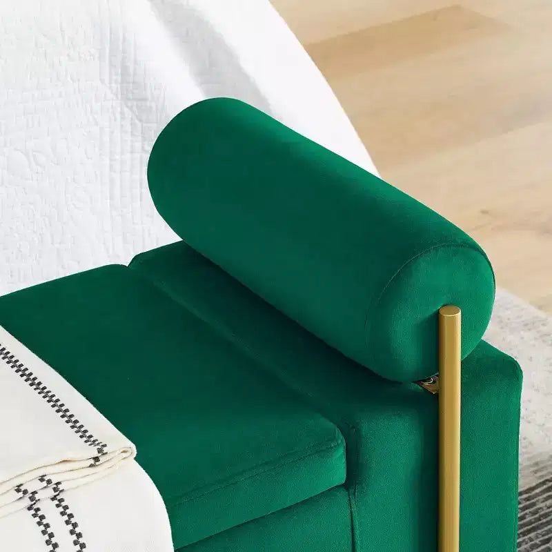 Okak Elegent Storage Bench with Cylindrical Arms, Upholstered End of Bed Bench with Iron Legs, Entryway Bench for Living Room, Bedroom, Bedroom