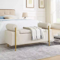 Okak Elegent Storage Bench with Cylindrical Arms, Upholstered End of Bed Bench with Iron Legs, Entryway Bench for Living Room, Bedroom, Bedroom
