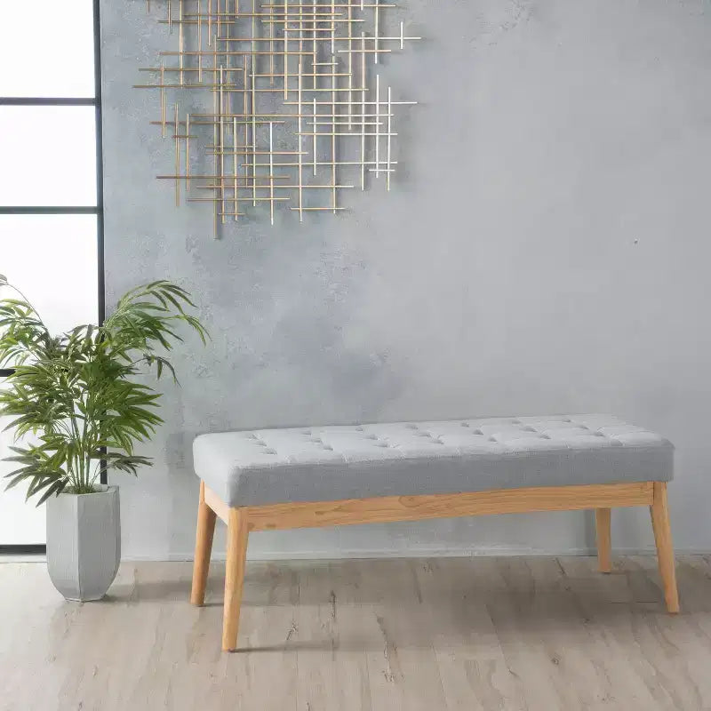 Okak Modern Entryway Bench with Wooden Frame, Foot Stools Ottoman with Cushion Seat, End of Bed Bench for Living Room, Bedroom
