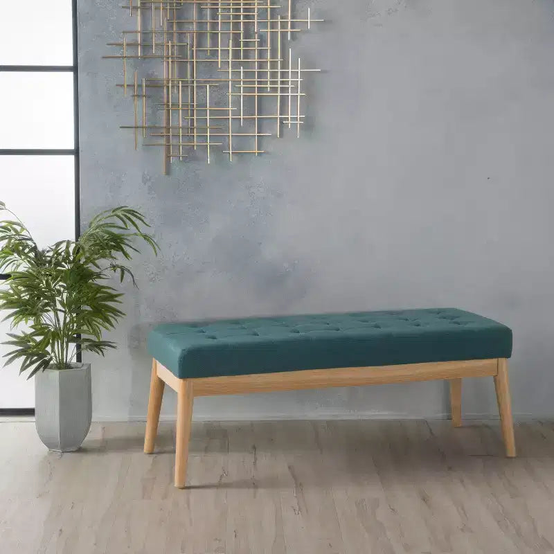Okak Modern Entryway Bench with Wooden Frame, Foot Stools Ottoman with Cushion Seat, End of Bed Bench for Living Room, Bedroom