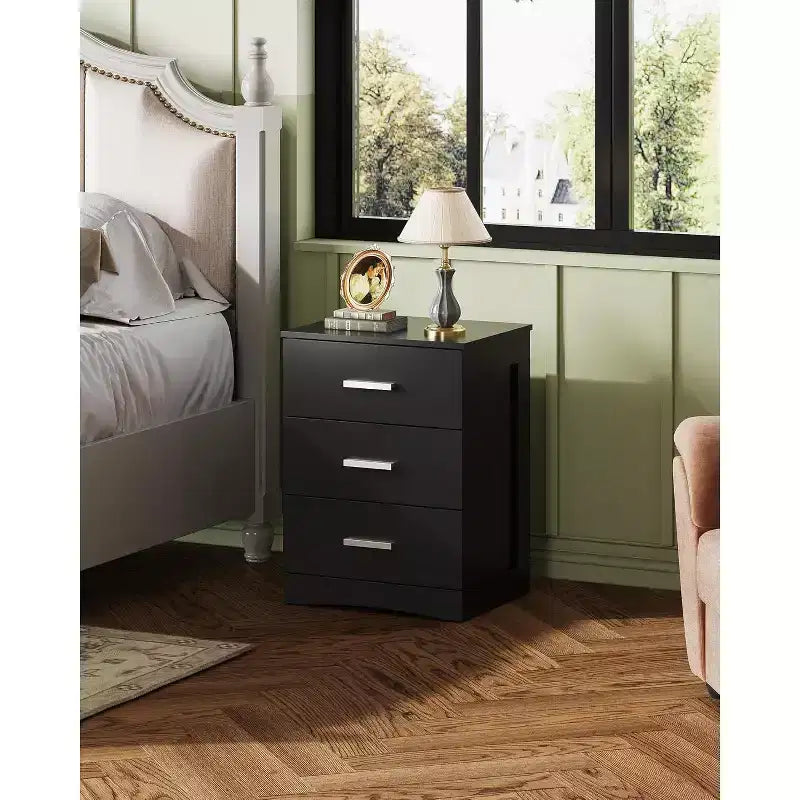 Table de chevet noire moderne avec 3 tiroirs Petite table de chevet en bois au design minimaliste
