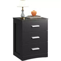 BALHAM TRADE-Modern Black Night Stand with 3 Drawers Small Wooden Bedside Table Minimalist Design