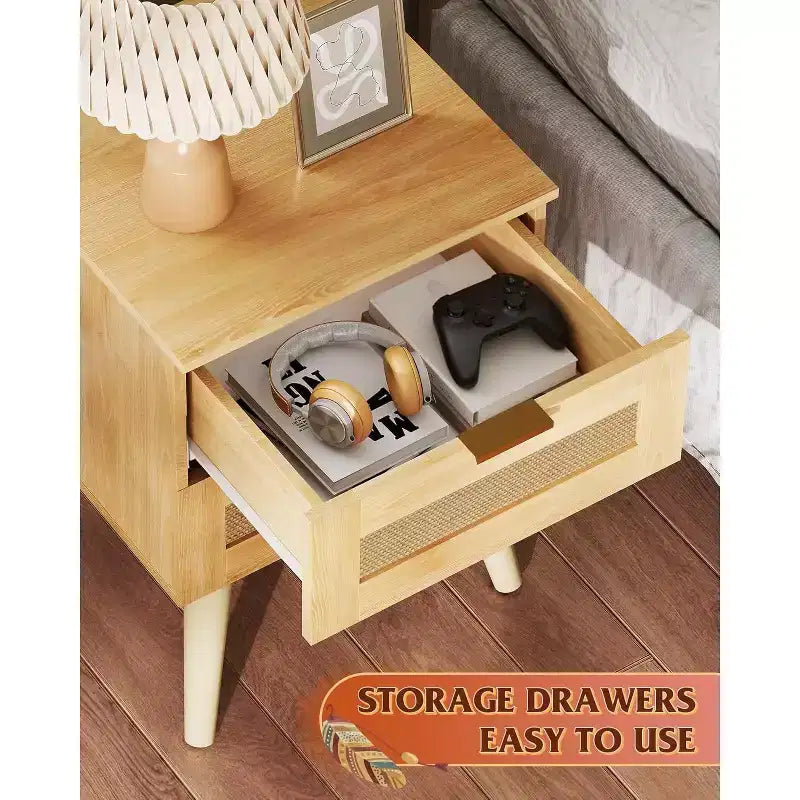 Table de chevet avec tiroirs en rotin pour chambre à coucher ou salon