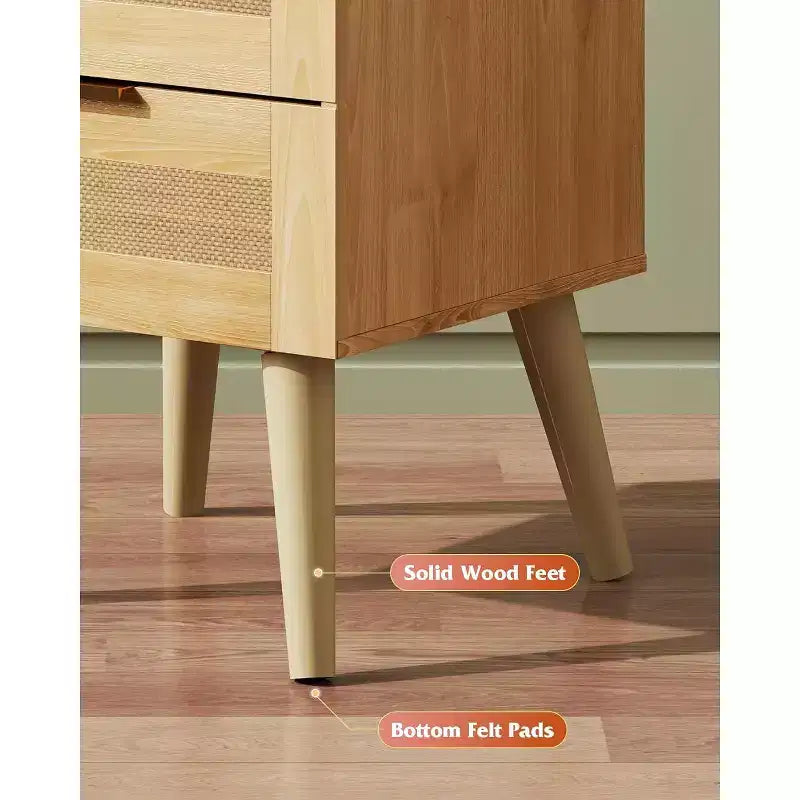 Table de chevet avec tiroirs en rotin pour chambre à coucher ou salon