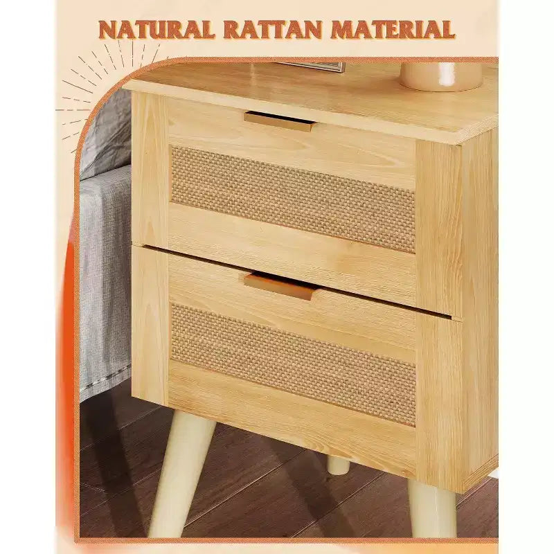 Table de chevet avec tiroirs en rotin pour chambre à coucher ou salon