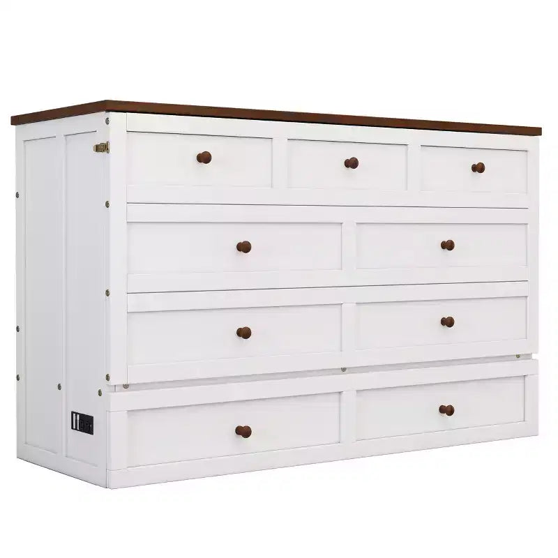 Lit avec grand tiroir de rangement, lit armoire en bois avec station de recharge