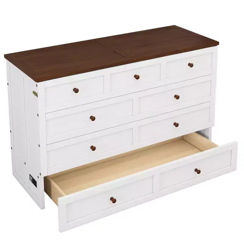 Lit avec grand tiroir de rangement, lit armoire en bois avec station de recharge