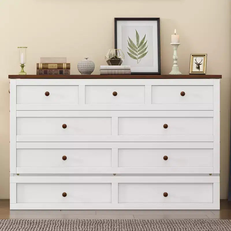 Lit avec grand tiroir de rangement, lit armoire en bois avec station de recharge