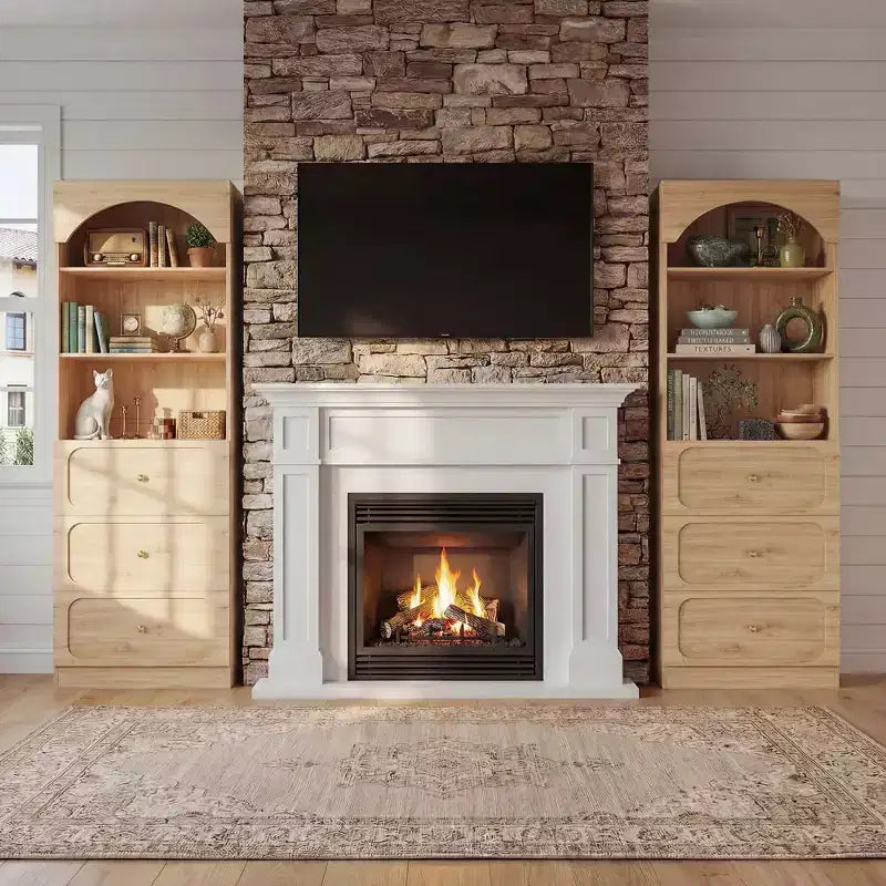 Meubles de rangement de cuisine en bois avec étagères ouvertes à 3 niveaux, bibliothèque haute de 80 cm avec 3 tiroirs