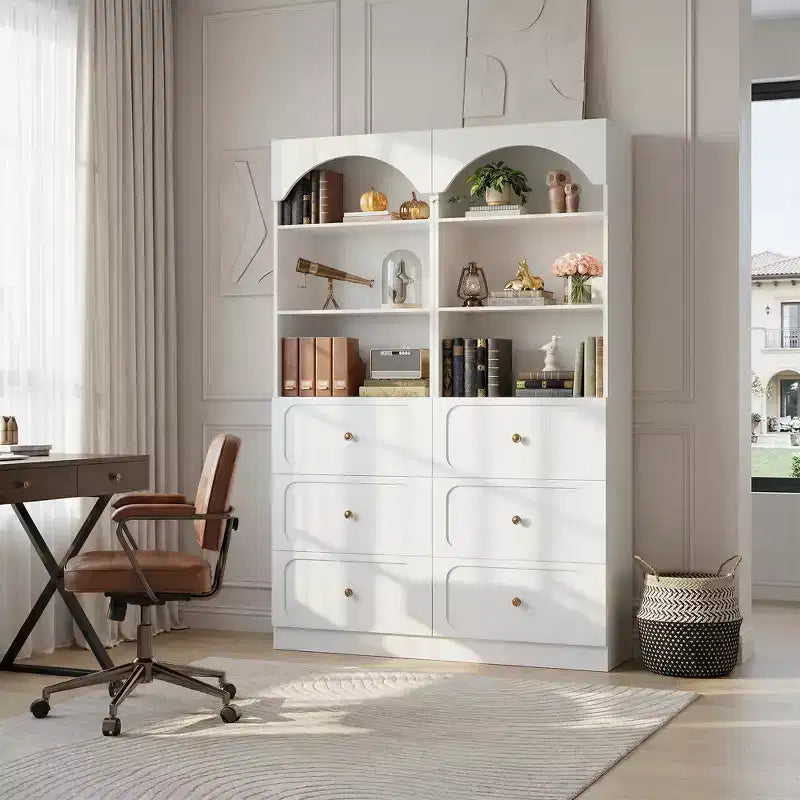 Meubles de rangement de cuisine en bois avec étagères ouvertes à 3 niveaux, bibliothèque haute de 80 cm avec 3 tiroirs