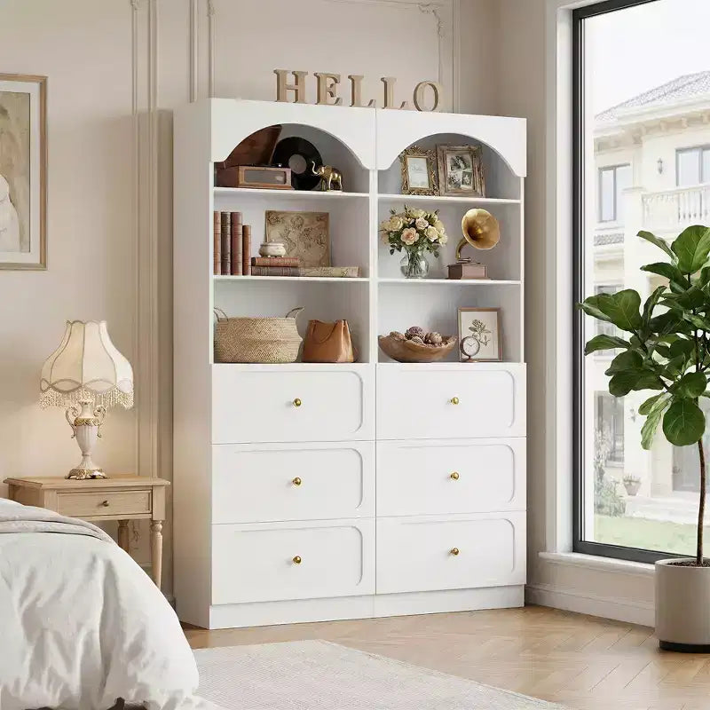Meubles de rangement de cuisine en bois avec étagères ouvertes à 3 niveaux, bibliothèque haute de 80 cm avec 3 tiroirs