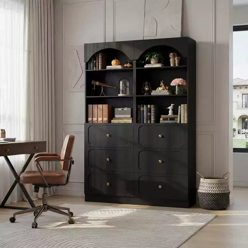 Meubles de rangement de cuisine en bois avec étagères ouvertes à 3 niveaux, bibliothèque haute de 80 cm avec 3 tiroirs
