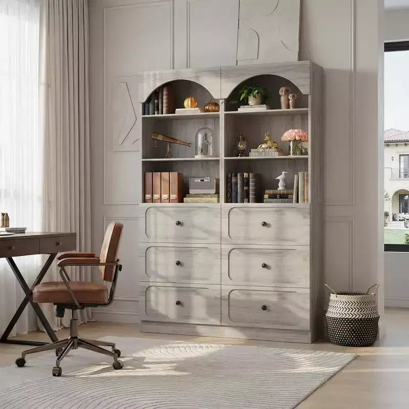 Meubles de rangement de cuisine en bois avec étagères ouvertes à 3 niveaux, bibliothèque haute de 80 cm avec 3 tiroirs