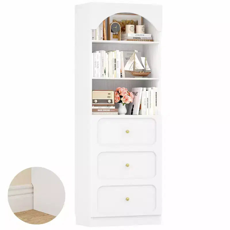 Meubles de rangement de cuisine en bois avec étagères ouvertes à 3 niveaux, bibliothèque haute de 80 cm avec 3 tiroirs