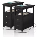Set of 2, 3-Tier Side Table Slim Sofa End Table with 2 Drawers and 1 Open Shelf Narrow Space Nightstand Cabinet
