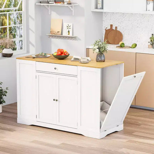53 chariot d'îlot de cuisine mobile, îlots de rangement de cuisine avec armoire à poubelle, étagère à épices, porte-serviettes et tiroirs