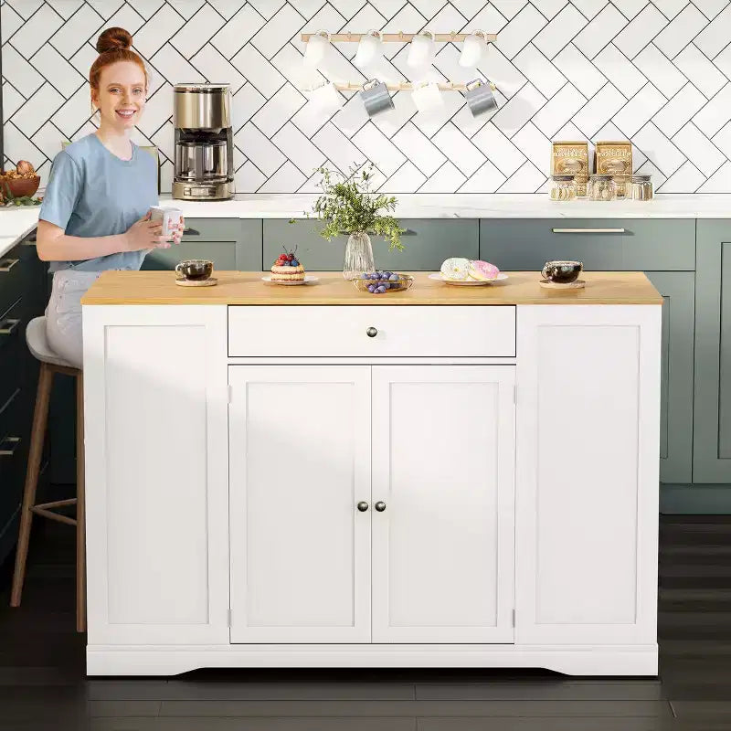 53 chariot d'îlot de cuisine mobile, îlots de rangement de cuisine avec armoire à poubelle, étagère à épices, porte-serviettes et tiroirs