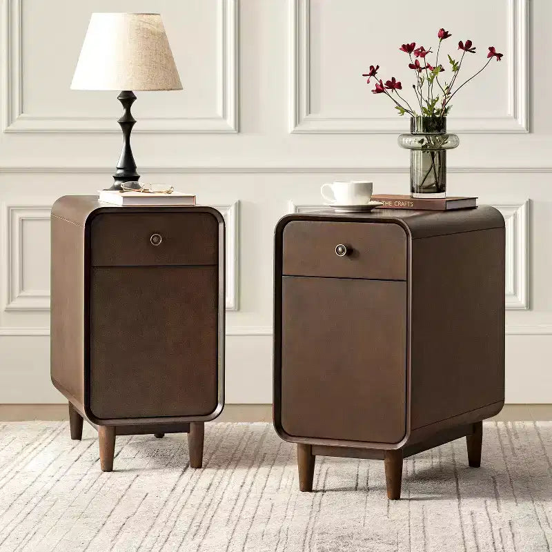 Table d'appoint mi-siècle moderne de 66 cm de haut avec 1 tiroir, lot de 2