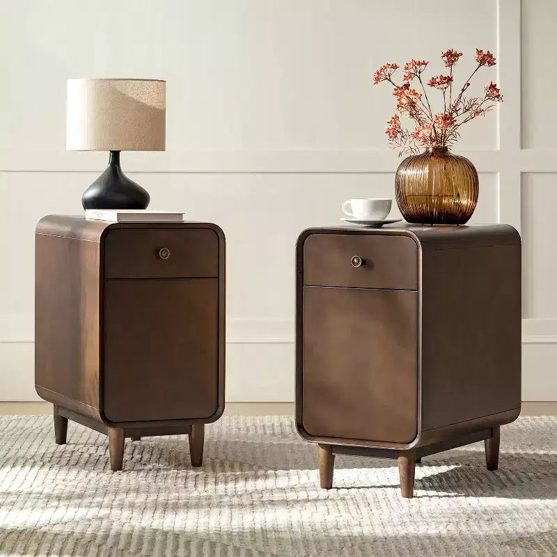 Table d'appoint mi-siècle moderne de 66 cm de haut avec 1 tiroir, lot de 2