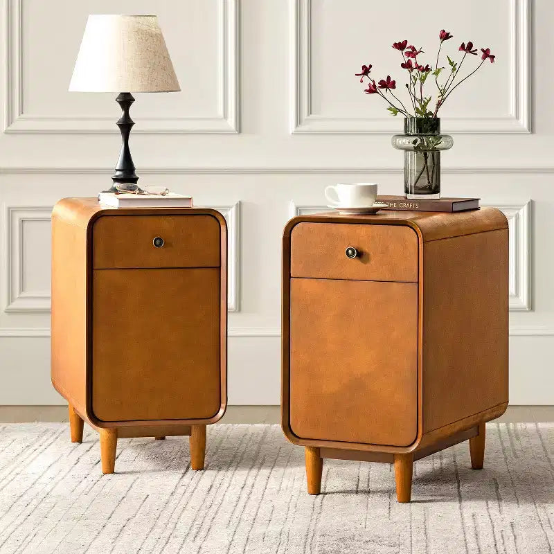 Table d'appoint mi-siècle moderne de 66 cm de haut avec 1 tiroir, lot de 2
