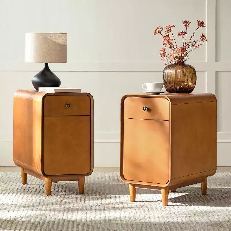 Table d'appoint mi-siècle moderne de 66 cm de haut avec 1 tiroir, lot de 2