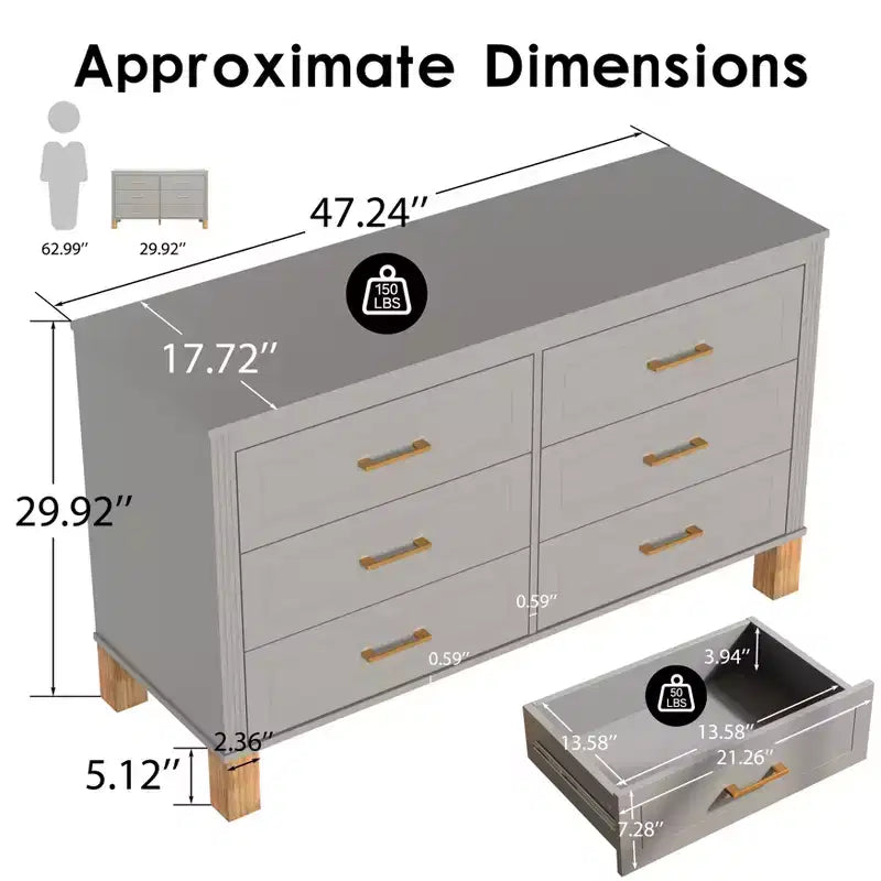 Commode à 6 tiroirs, meuble de rangement moderne du milieu du siècle