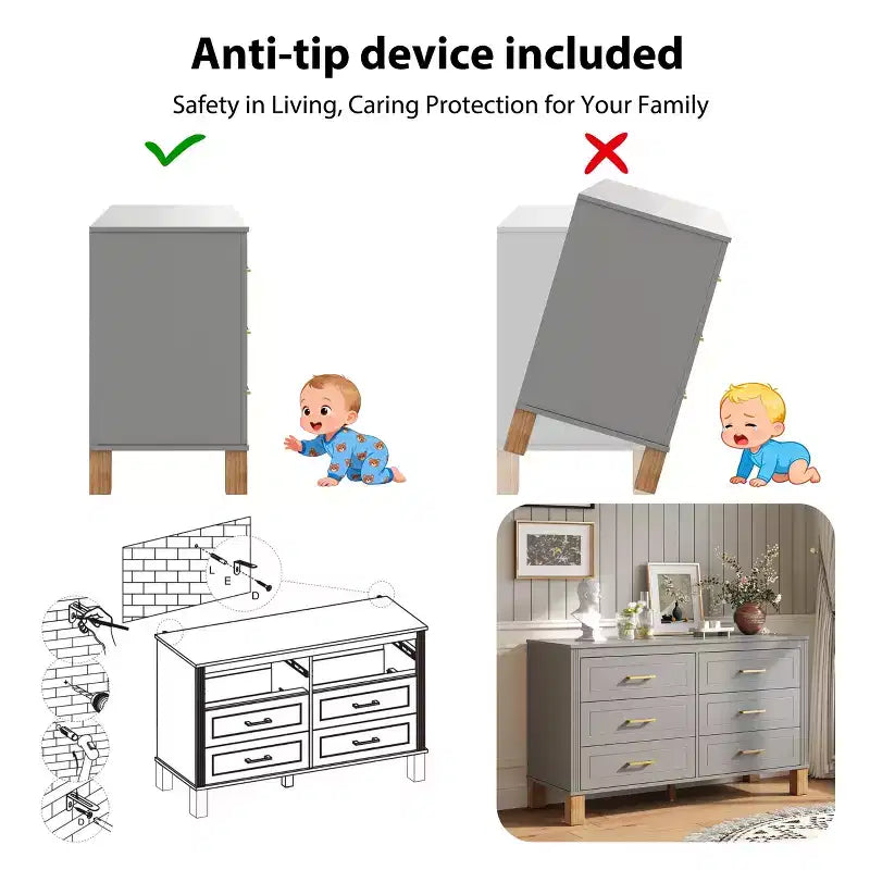 Commode à 6 tiroirs, meuble de rangement moderne du milieu du siècle