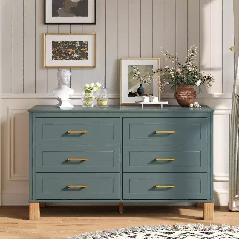 Commode à 6 tiroirs, meuble de rangement moderne du milieu du siècle