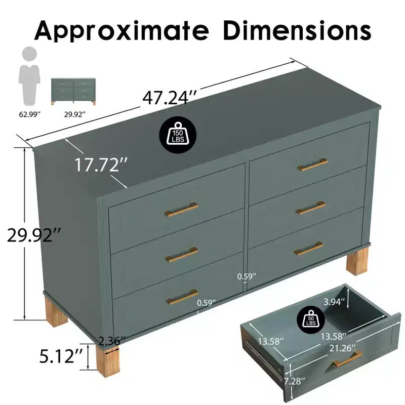 Commode à 6 tiroirs, meuble de rangement moderne du milieu du siècle