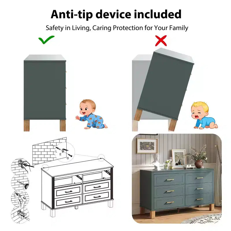 Commode à 6 tiroirs, meuble de rangement moderne du milieu du siècle