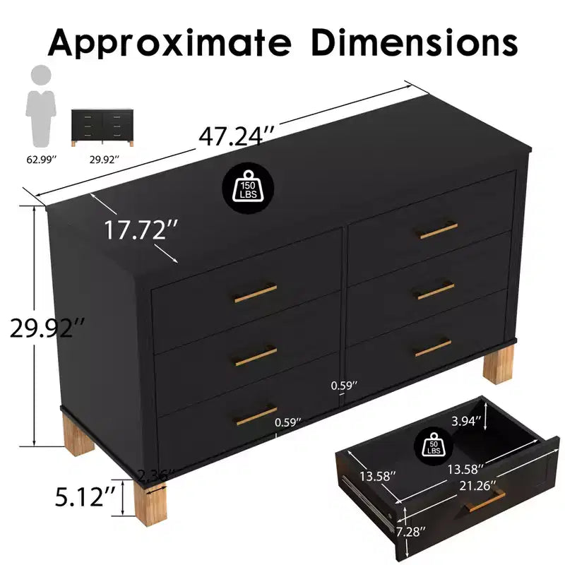Commode à 6 tiroirs, meuble de rangement moderne du milieu du siècle