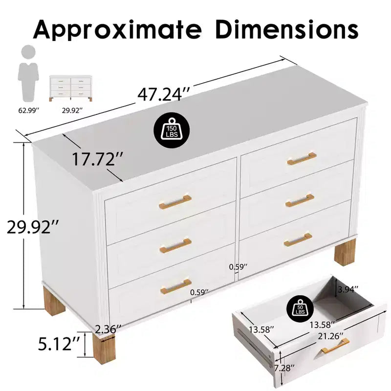 Commode à 6 tiroirs, meuble de rangement moderne du milieu du siècle