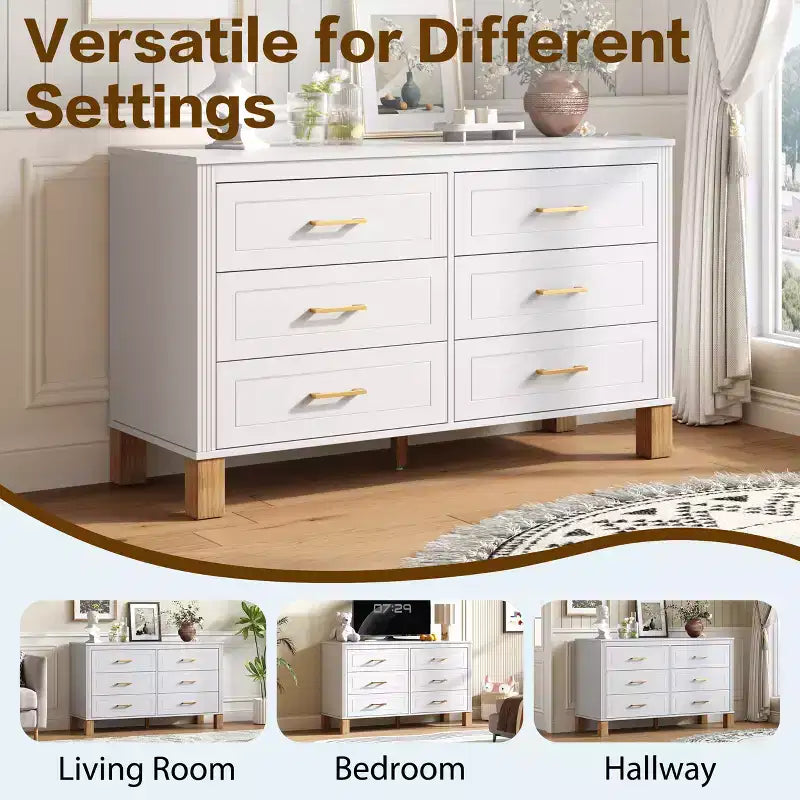 Commode à 6 tiroirs, meuble de rangement moderne du milieu du siècle