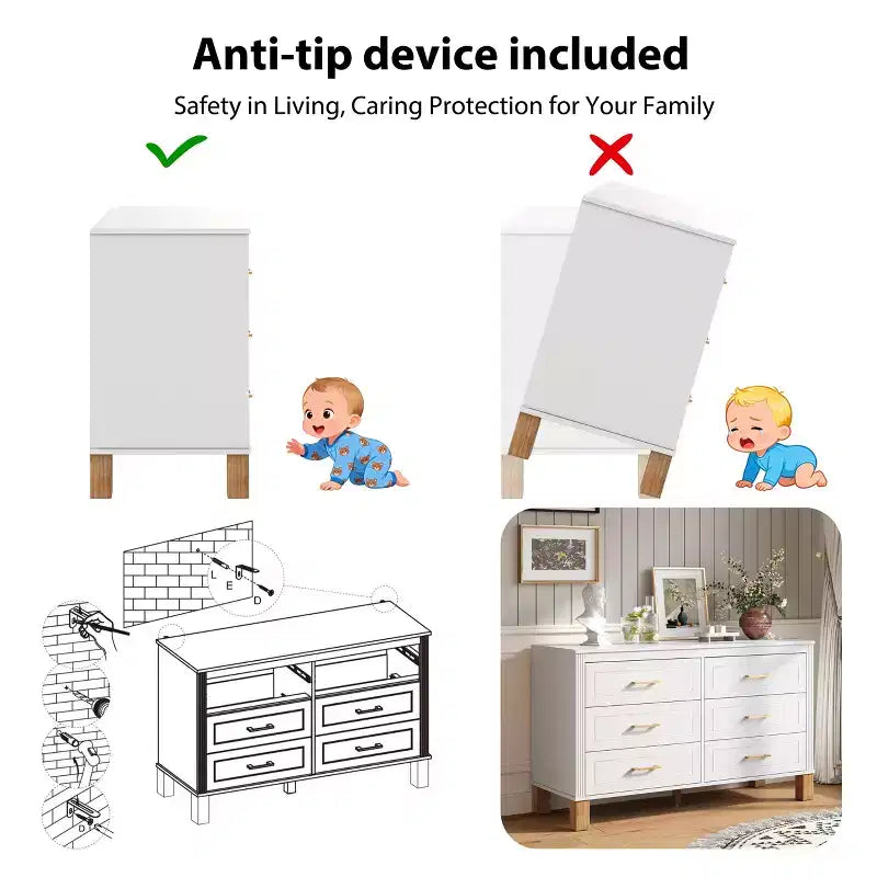 Commode à 6 tiroirs, meuble de rangement moderne du milieu du siècle