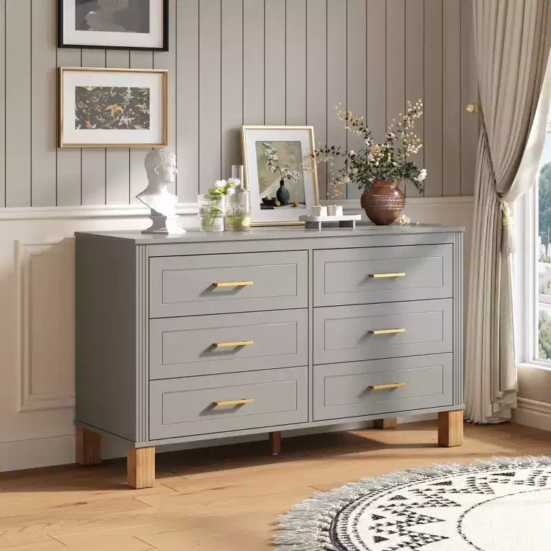 Commode à 6 tiroirs, meuble de rangement moderne du milieu du siècle