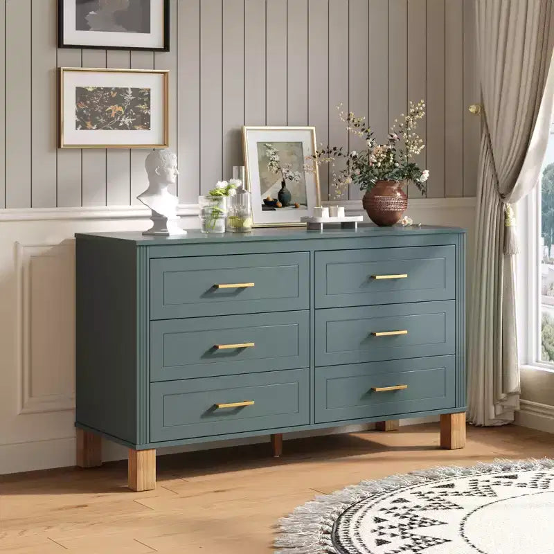Commode à 6 tiroirs, meuble de rangement moderne du milieu du siècle