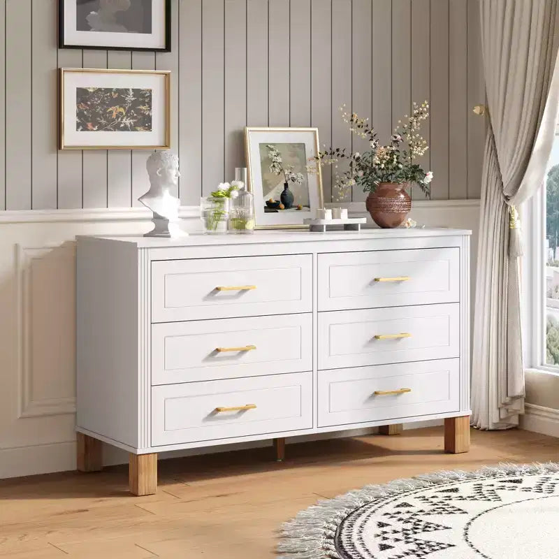 Commode à 6 tiroirs, meuble de rangement moderne du milieu du siècle