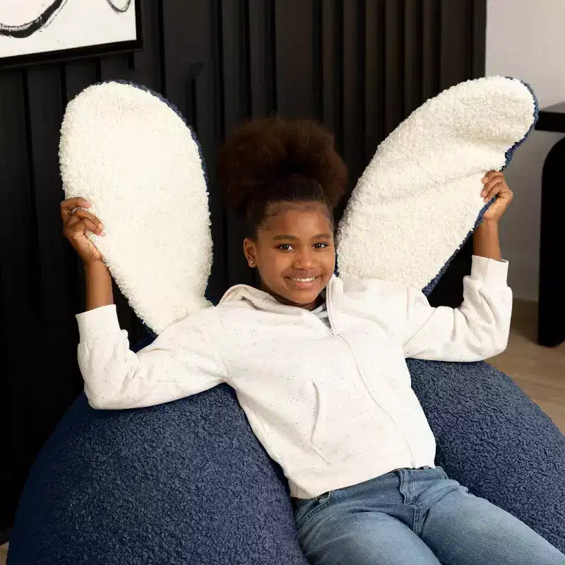 Grand pouf poire ovale en forme de lapin avec oreilles
