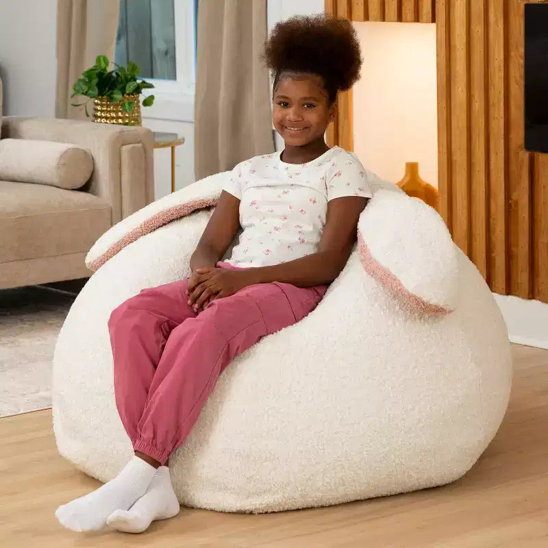 Grand pouf poire ovale en forme de lapin avec oreilles