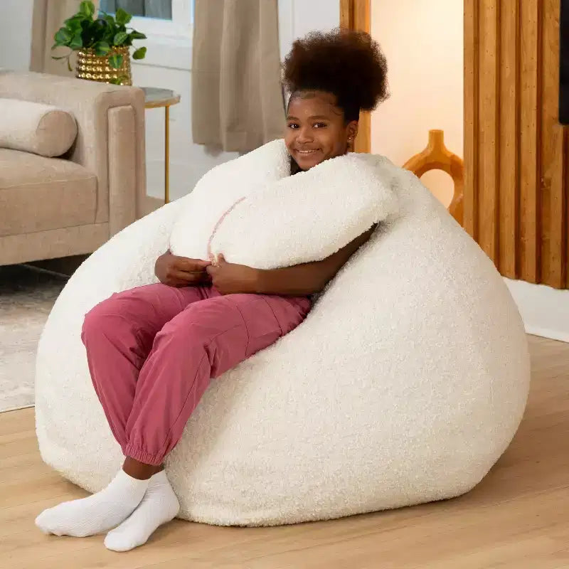 Grand pouf poire ovale en forme de lapin avec oreilles