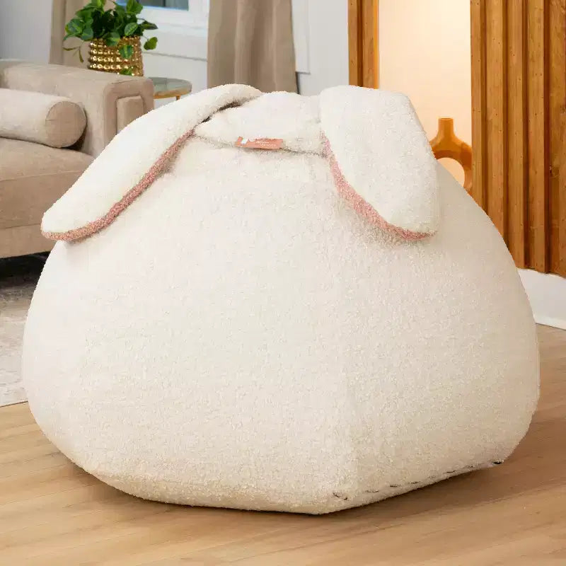Grand pouf poire ovale en forme de lapin avec oreilles