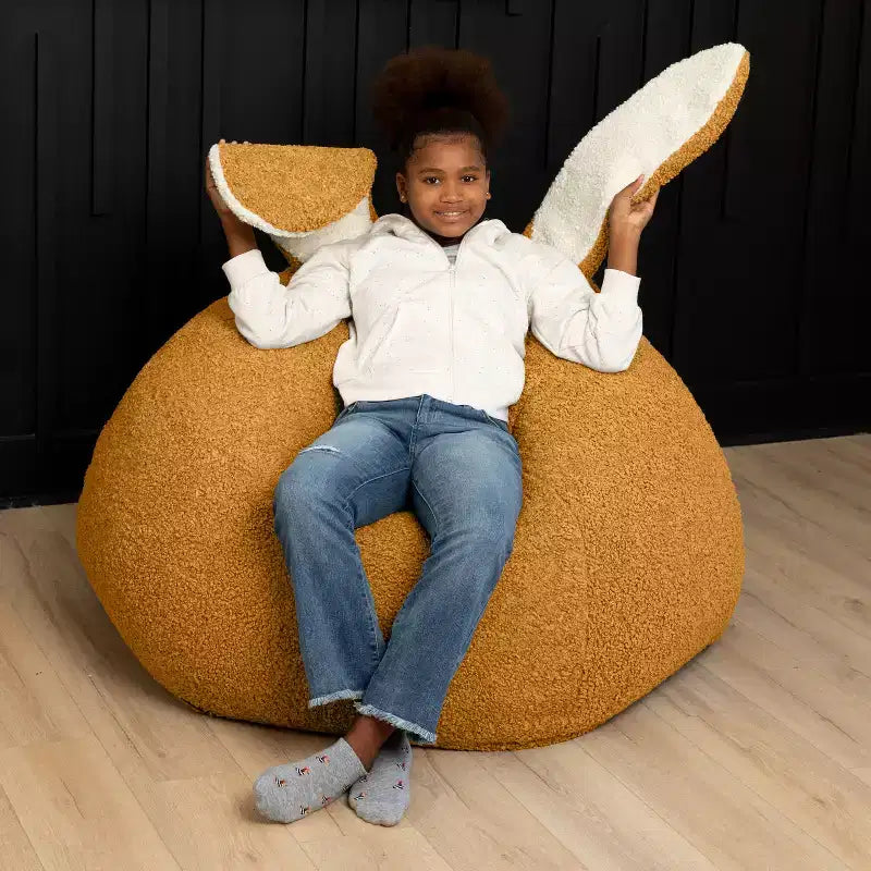 Grand pouf poire ovale en forme de lapin avec oreilles