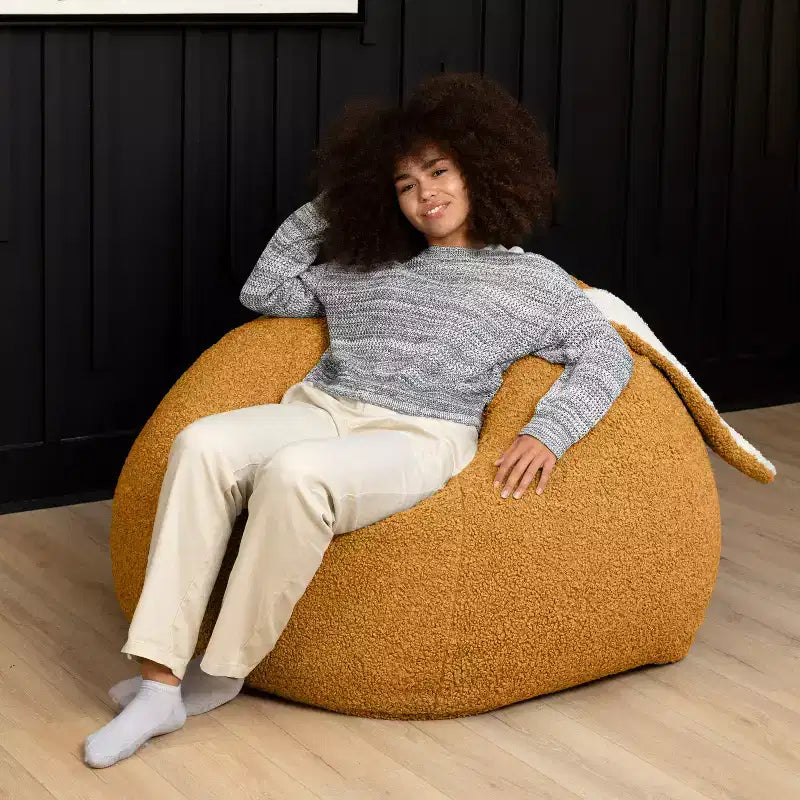 Grand pouf poire ovale en forme de lapin avec oreilles