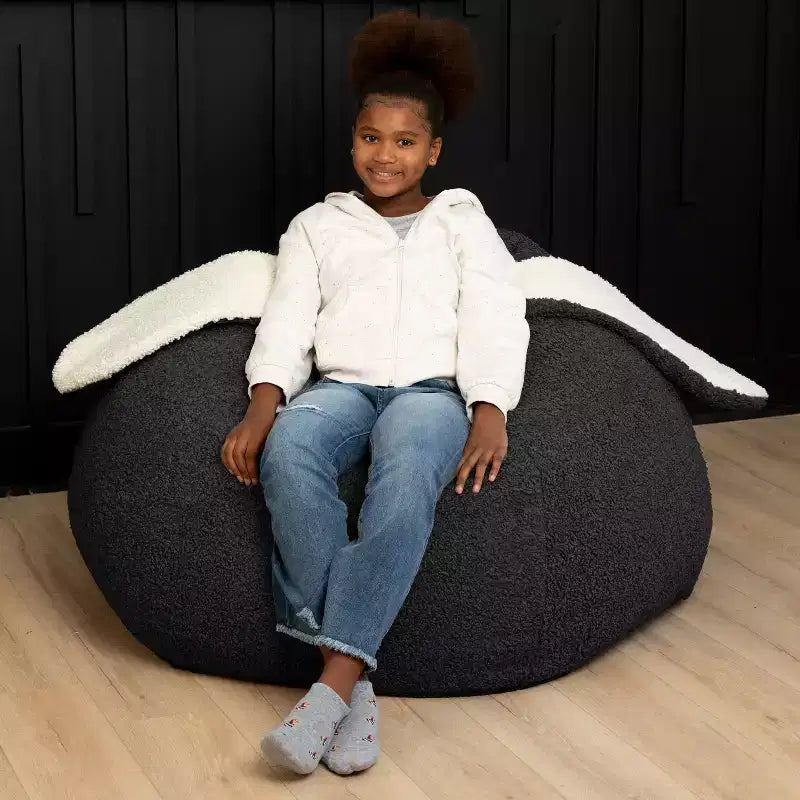 Grand pouf poire ovale en forme de lapin avec oreilles