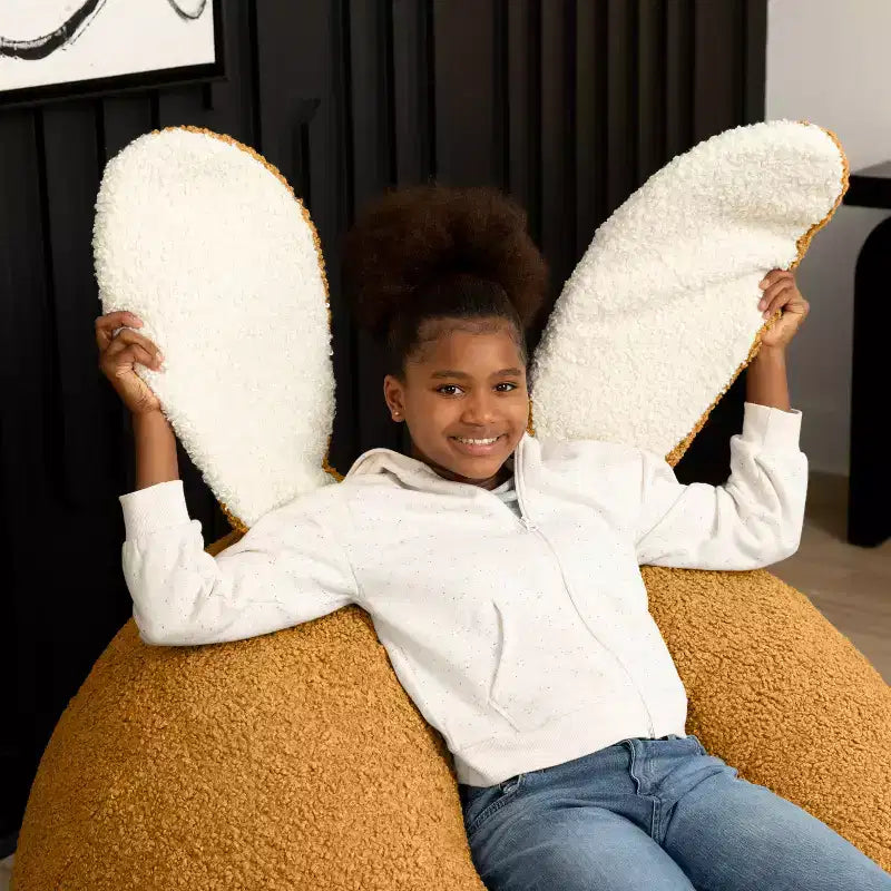 Grand pouf poire ovale en forme de lapin avec oreilles
